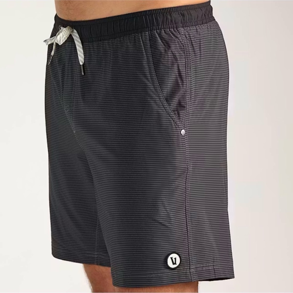 VUORI KORI Men's Striped Swim Trunks in Teal & Gray